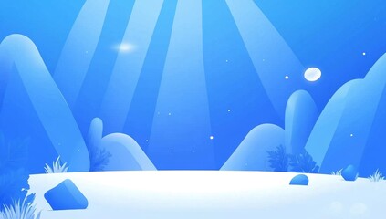 blue fantasy landscape background, serene scene, product display