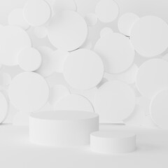 Poster - white abstract stage mockup - set of two round podiums for presentation cosmetic products, branding,