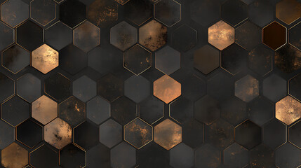 Poster - Abstract Black and Gold Hexagons Geometrical Pattern Luxurious Background Stylish Design Elegant Decor