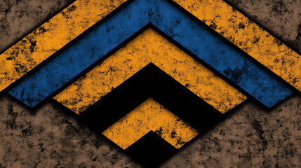 Poster - Abstract Chevron Pattern With Distressed Textures in Amber Blue and Black Palette Artistic Design