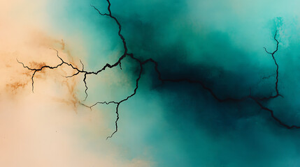 Poster - Abstract Crack Lines Over Gradient Teal Peach Canvas Graphic Design Concept and Presentation