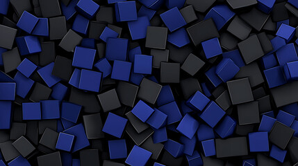 Poster - Abstract Dark Cubes Background with Interlocking Black and Blue Tones Modern Pattern Design