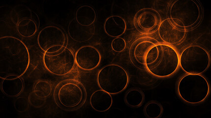 Poster - abstract glowing rings on dark background radiating mysterious orange energy and dynamic pattern