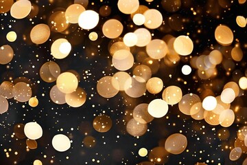 Wall Mural - Festive Golden Circles Bokeh Overlay on Dark Glitter Background for Christmas and New Year Holidays Design