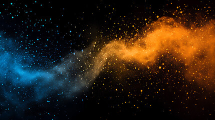 Poster - vibrant grainy background, abstract yellow blue orange color gradient shape, black backdrop noise te