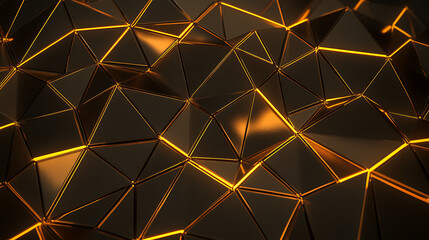 Poster - Abstract Polygon Mesh with Golden Edges Geometric Structure Metallic Backdrop Illustration