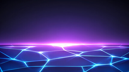 Poster - Abstract Polygonal Geometric Surface with Luminous Edges and Futuristic Violet Horizon Design