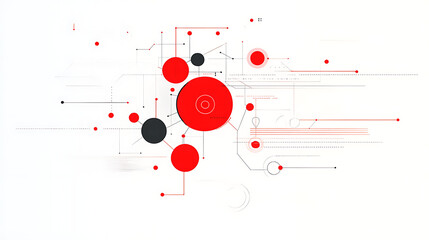 Poster - Abstract Technical Network of Red and Black Circles on a White Surface Connecting Dots and Lines