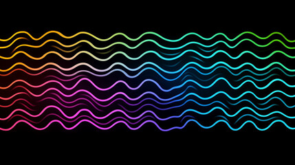 Poster - Abstract Wavy Colorful Lines on Black Background Aesthetic Design Illusion Visuals Art Graphics
