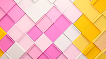 Poster - Angular Geometric Tile Pattern in Pink Yellow and White Palette Abstract Background Design