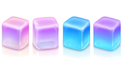 Poster - Assorted Pastel Color Ice Cubes Displayed in a Row on White Background Colorful Transparent Cubes