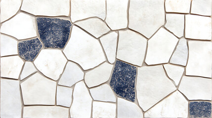 Poster - Beige and Blue Toned Stone Mosaic Wall Pattern with Irregular Shapes and Textured Surface Design