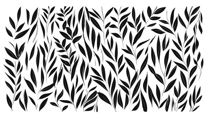 Poster - Botanical Black and White Foliage Design with Elegant Leaf Pattern Arrangement on a White Background