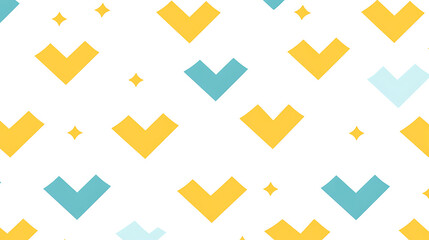 Poster - Chevron Pattern in Yellow and Turquoise on White Background with Star Accents Abstract Design