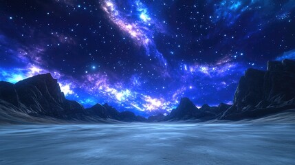 Poster - Cosmic wonders unveiled otherworldly landscape digital art night sky wide-angle view galactic concept