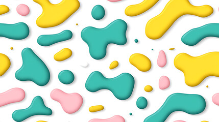 Poster - Colorful Abstract Seamless Pattern with Yellow Teal and Pink Blobs on a White Background Surface