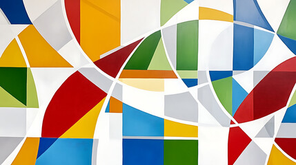 Poster - Colorful Geometric Composition of Abstract Shapes With Intersecting Arcs and Bright Primary Hues
