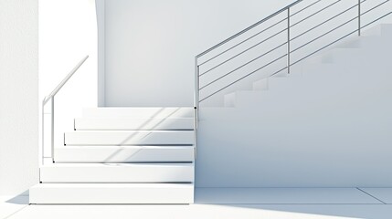 Poster - Minimalist White Stairs with Handrail in Bright Sunlit Space