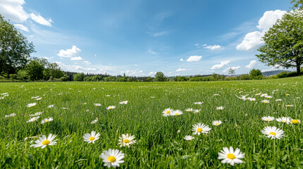 Sticker - peaceful meadow with blooming wildflowers under bright sky