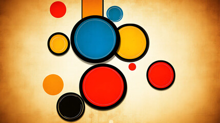 Poster - Colorful Retro Circle Arrangement on Textured Tan Background Design with Abstract Flair