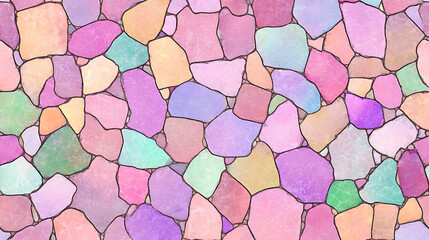 Poster - Colorful Stone Pavement Texture Background with Pastel Tones and Artistic Stone Joint Patterns