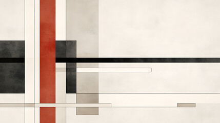 Poster - Contemporary Geometric Composition with Bold Red Accent in Minimalist Architectural Style