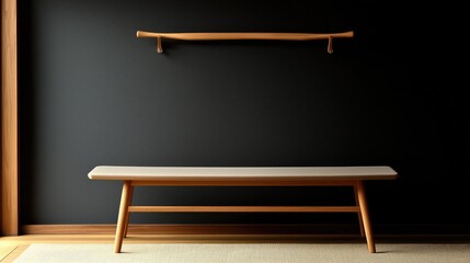 Poster - Interior design inspiration minimalist wooden bench and shelf modern home photography cozy space creative perspective