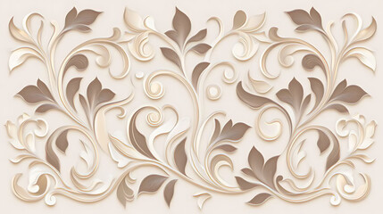Poster - Decorative Floral Ornament Design with Swirling Tendrils and Elegant Leaves Neutral Color Scheme