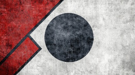 Poster - Grunge Style Abstract Design with Black Circle and Red Background