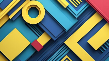 Poster - Colorful Geometric Shapes in Bold Blue Yellow Red Composition