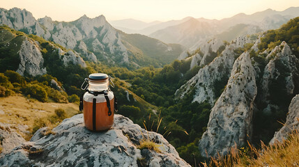 Sticker - Sunrise mountain drink jar view