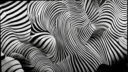 Poster - Abstract Black and White Striped Pattern with Curves and Waves