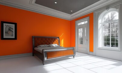 Wall Mural - Orange bedroom, sunlight, window, design, interior, home, decor, luxury, real estate, rendering