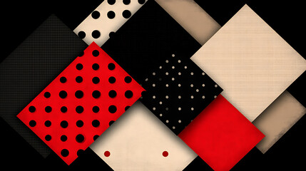 Poster - Diamond Quilt Mosaic Red Polka Dots Geometric Squares Abstract Artistic Composition Pattern Design