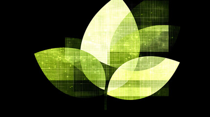 Poster - Digital Flora Geometric Green Leaves Arrangement on Dark Backdrop Nature Inspired Art