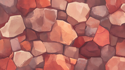 Poster - Digital Illustration of a Red Stone Wall Background with Artistic Textures and Warm Lighting Effects