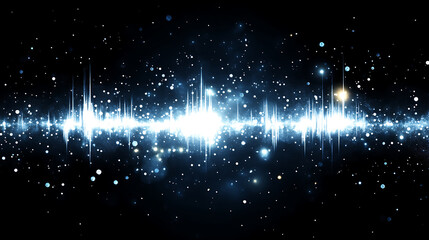 Poster - Dynamic Pulse of Light Audio Waveform with Sparkling Particles on Dark Background Design Concept