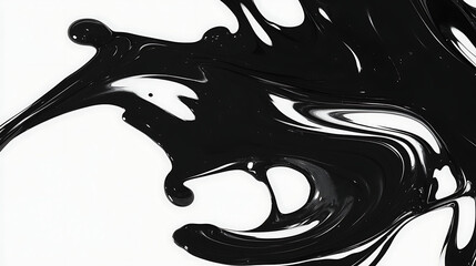Poster - Dynamic Swirls of Viscous Black Liquid Abstract Design with Glossy Texture on a White Backdrop