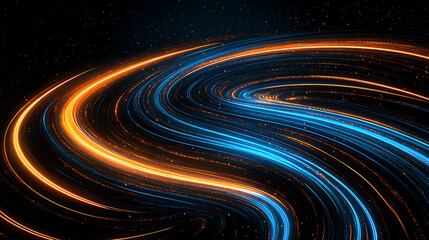 Poster - Dynamic Swirl of Golden and Blue Light Trails Against Dark Backdrop Futuristic Design