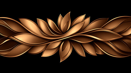 Poster - Elegant Bronze Leaves Arrangement on Black Background Decorative Design with Curving Shapes