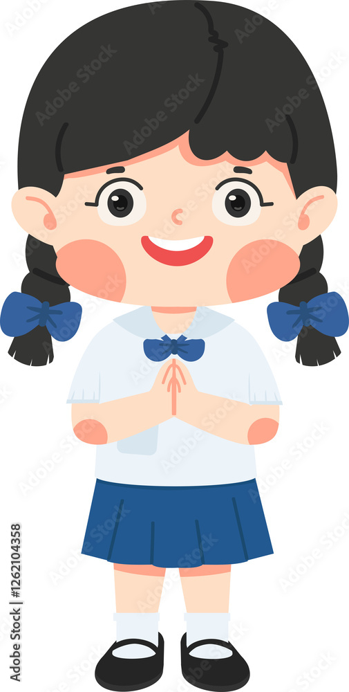 girl standing and raising his hand in a greeting cartoon Stock ...
