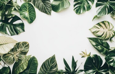 Wall Mural - Tropical leaves frame, white background, mockup, design (4)