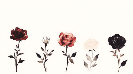 Poster - Elegant Watercolor Roses in Varied Hues A Floral Composition with Artistic Expression on White Space