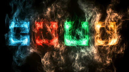 Poster - elemental symbols aligned in formation digital rendering fiery energetic glowing blue red green oran