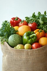 Wall Mural - A variety of fresh fruits and vegetables in a woven basket.