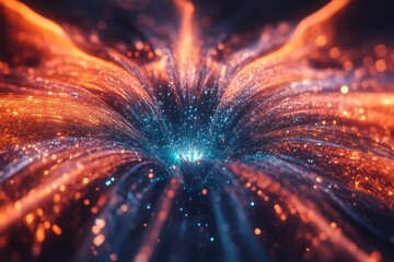 Poster - Digital particle representation of a firework explosion in vibrant colors and intricate patterns, Digital Particle of a Firework
