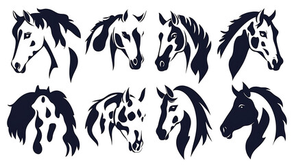 Poster - Equine Portrait Collection Stylized Horse Head Vectors Illustration Set Elegant Animal Drawing Art