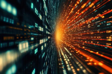 Poster - Exploration of abstract technology background with big data and digital lines in vibrant colors, Abstract technology background, big data digital line wave business concept