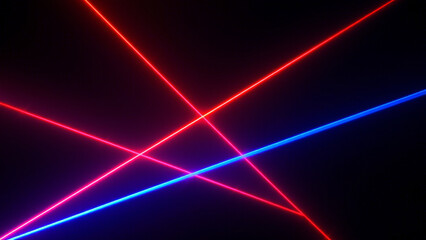 Poster - Dynamic red and blue laser beams crossing in a dark background, creating a futuristic and high-tech cyber aesthetic. Perfect for technology, sci-fi, and digital themes.