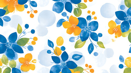 Poster - Floral Design Blue and Orange Watercolor Style Botanical Pattern for Elegant and Artistic Look